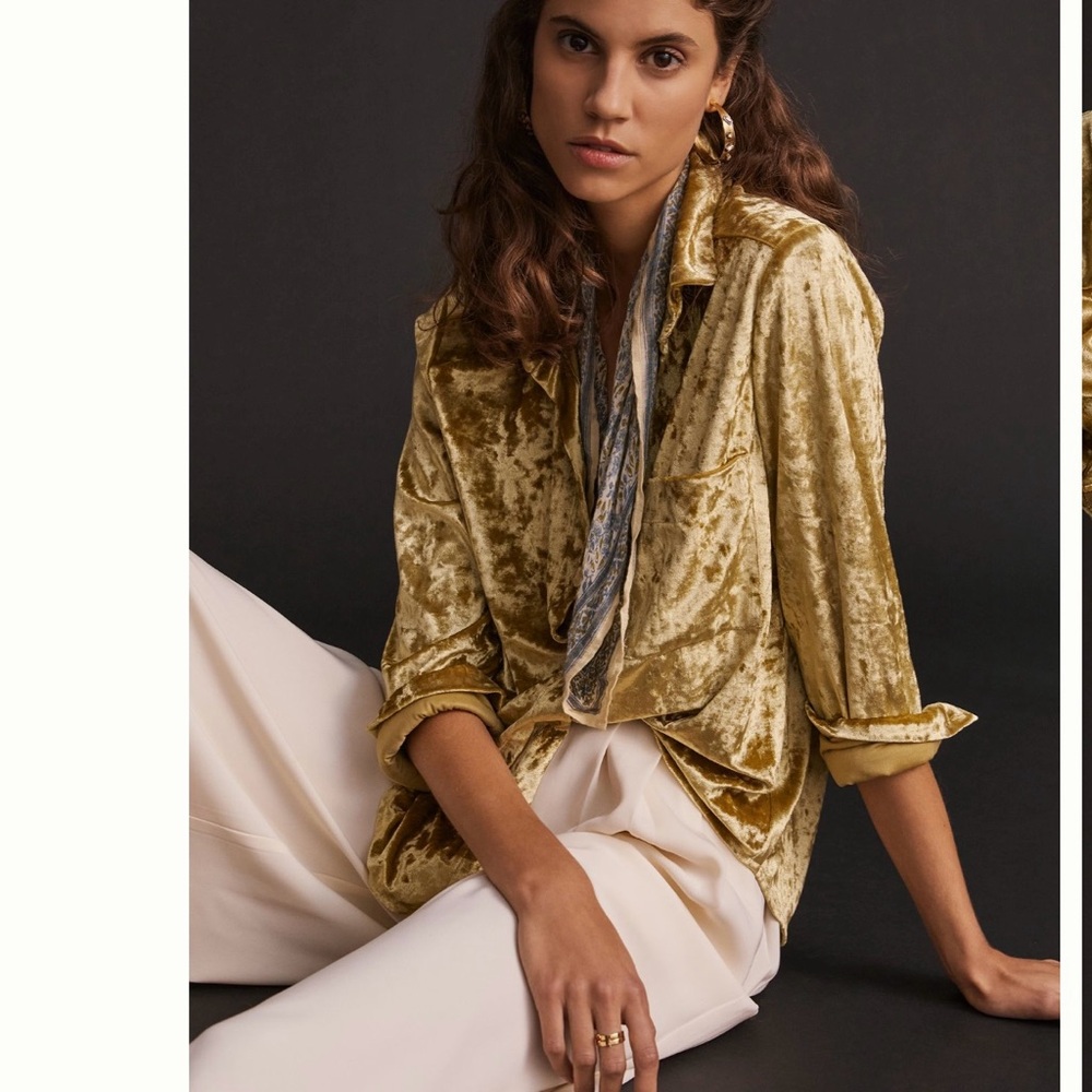 Anthropologie Mustard Velvet Button-Down Shirt